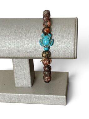 Turquoise Turtle Leopard Skin Jasper Beaded Stretch Bracelet